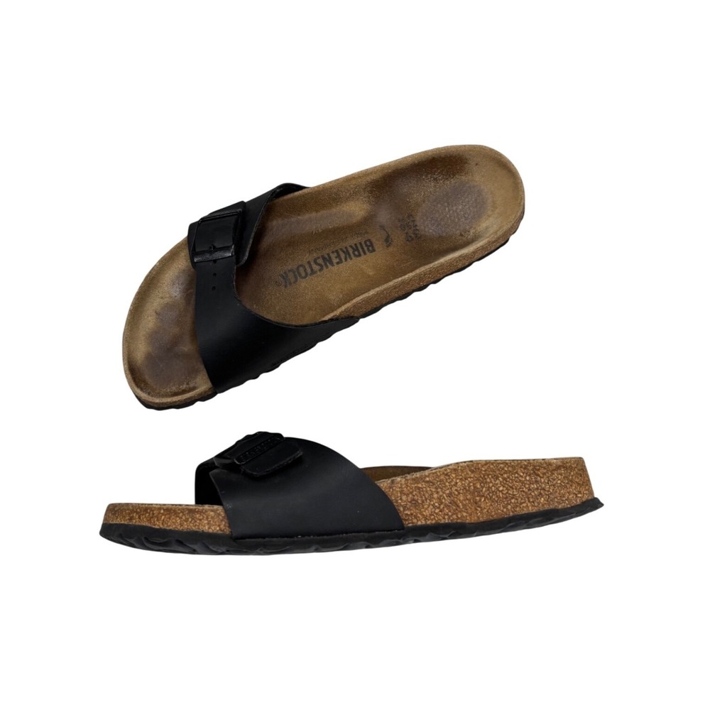 Birkenstock Madrid Sandals Black Birko-Flor Single Strap Slide Women 39 US 8-8.5